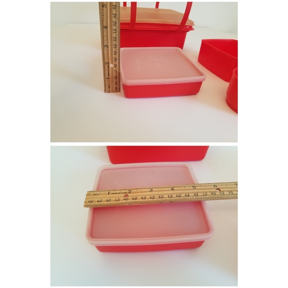 Vintage Tupperware Set 5 Containers 5 Lids Pack n Carry Red Lunch Box - Picture 8 of 14